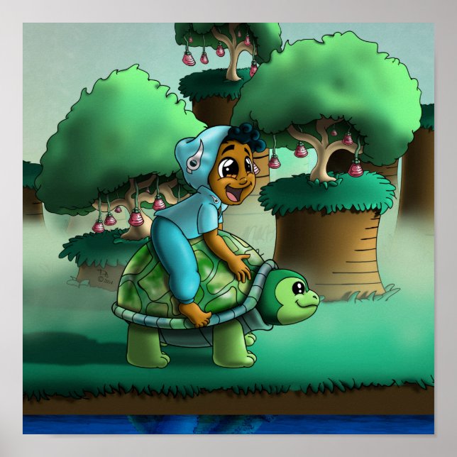 African American Boy and Turtle Poster (Framsidan)