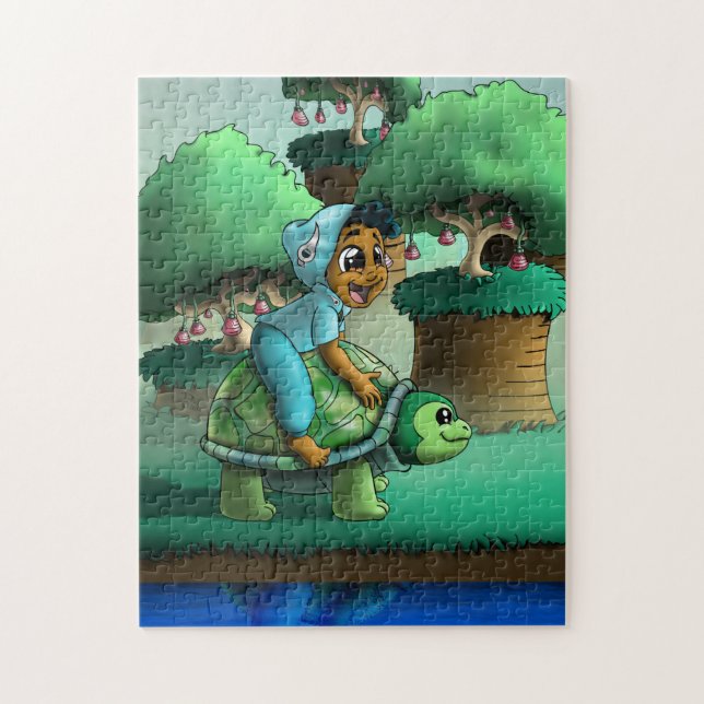African American Boy and Turtle Pussel (Vertikal)
