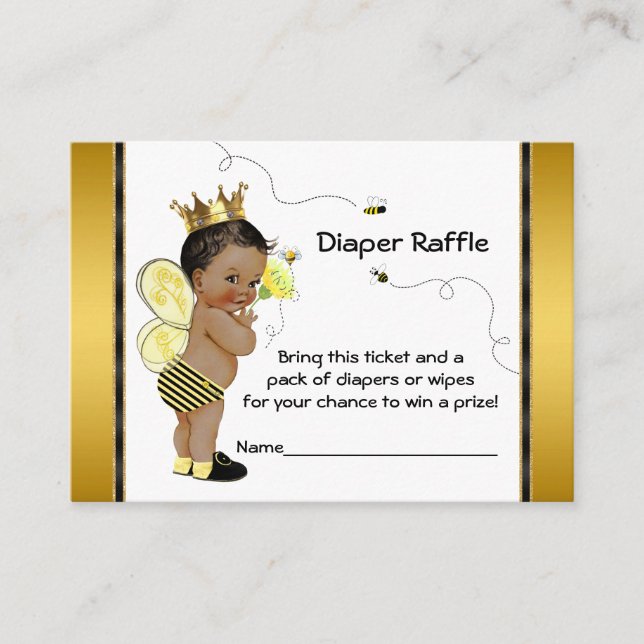 African American Boy Bee Diaper Raffle Biljett Tilläggskort (Framsida)
