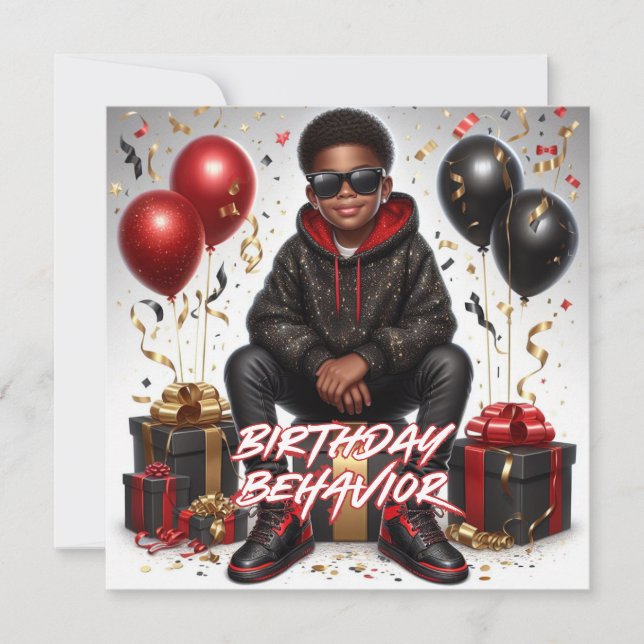 African American Boy Black/Red Birthday Behavior Kort (Framsida)
