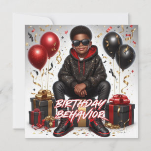African American Boy Black/Red Birthday Behavior Kort