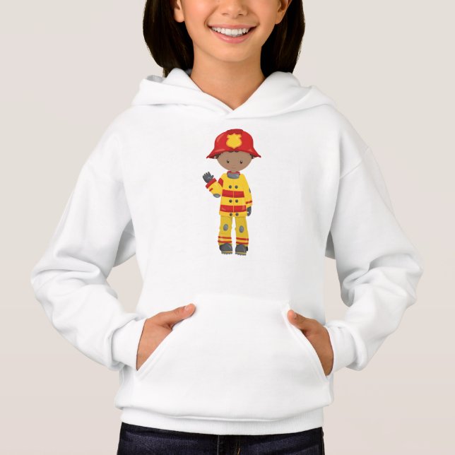 African American Boy, Fireman, Firefighter, Helmet T Shirt (Framsida)