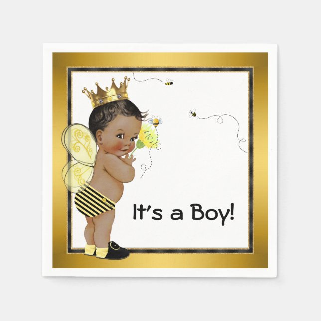 African American Boy Humla Baby Shower Pappersservett (Framsidan)