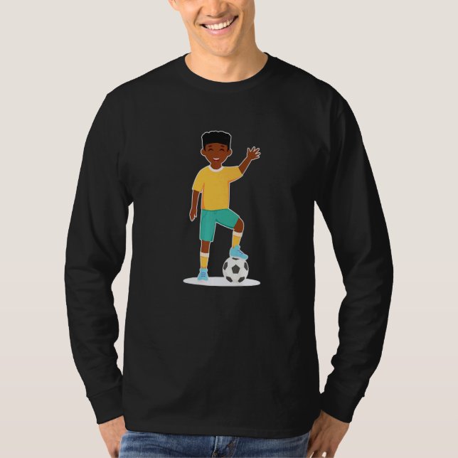 African American Boy Kids Soccer Player T Shirt (Framsida)