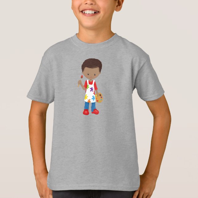 African American Boy, Painter, Paint Artist, Brush T Shirt (Framsida)