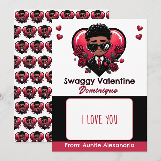 African American Boy Valentine Gift Card/Candy Inbjudningar (Fram/baksida)
