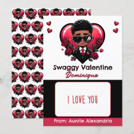 African American Boy Valentine Gift Card/Candy Inbjudningar