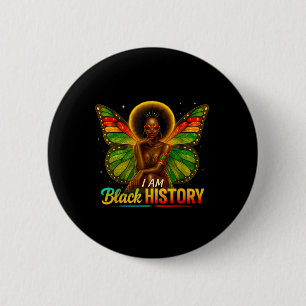 African American Butterfly Kid Girl Jag är svart Knapp