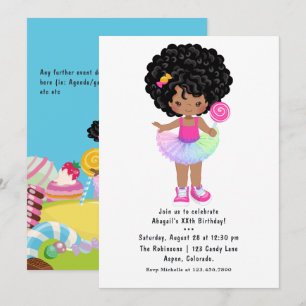 African American Candy Land Girl Födelsedagsfest Inbjudningar