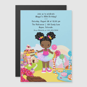 African American Candy Land Girl Födelsedagsfest Magnetisk Inbjudningskort