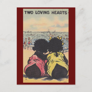 African American Children Beach Vintage Valentine Vykort