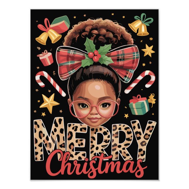African American Christmas Messy Bun Black Mom  Fototryck (Framsidan)