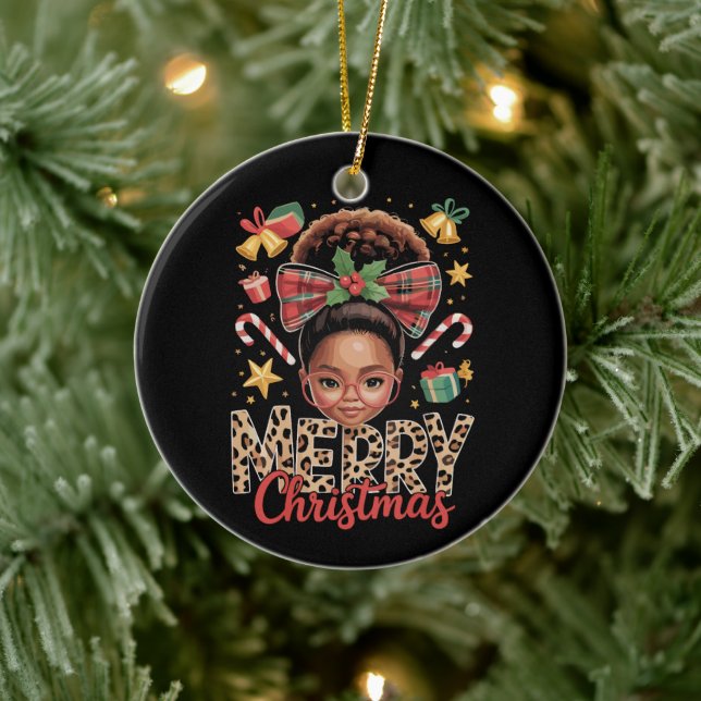 African American Christmas Messy Bun Black Mom  Julgransprydnad Keramik (Träd)