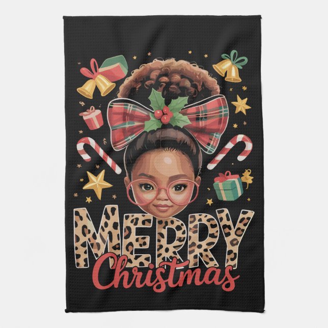 African American Christmas Messy Bun Black Mom  Kökshandduk (Vertikal)