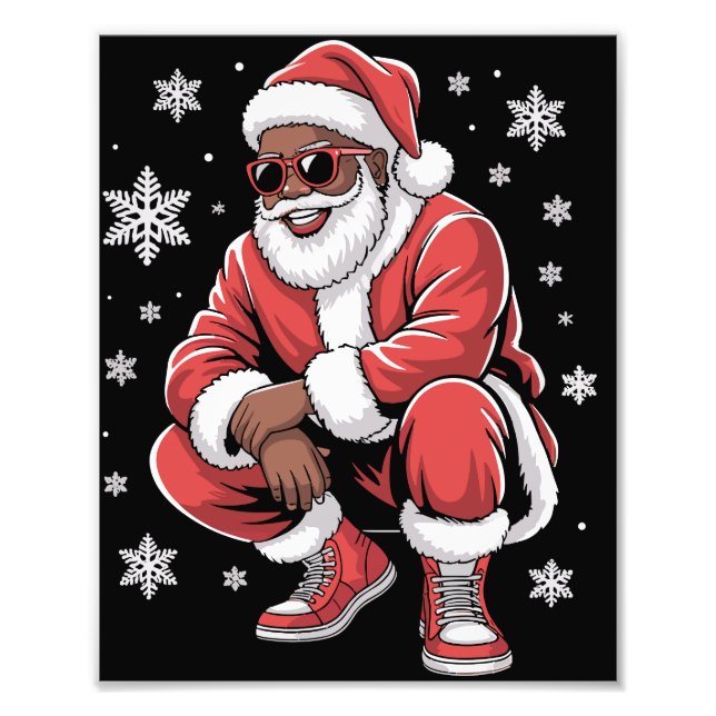 African American Christmas Pajama Xmas Afro Santa  Fototryck (Framsidan)