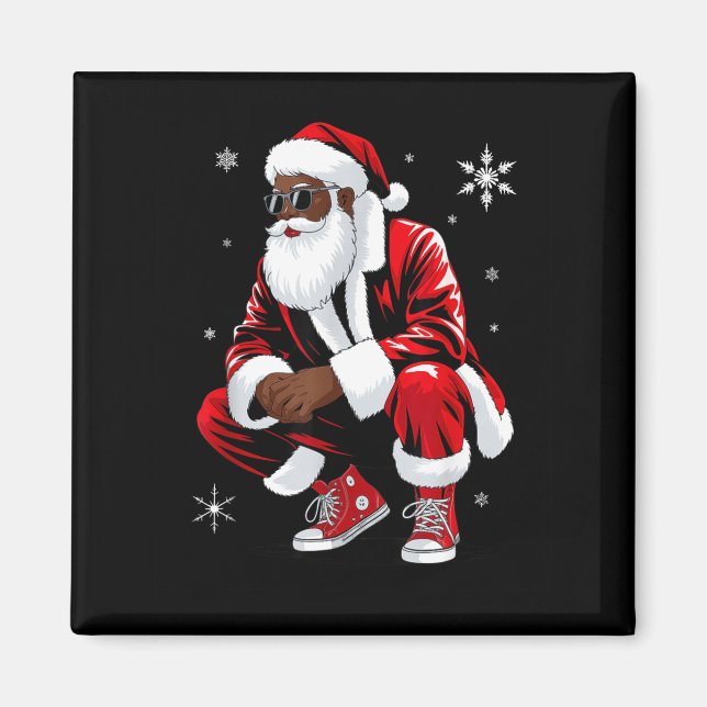 African American Christmas Pajama Xmas Afro Santa  Magnet (Framsidan)