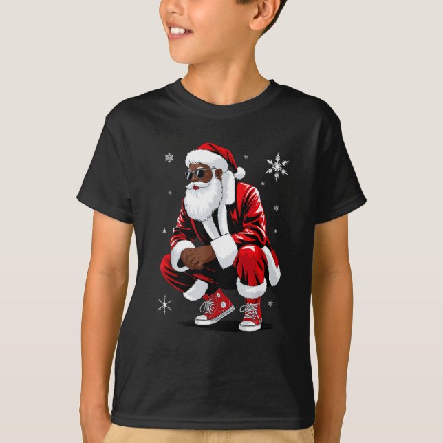 African American Christmas Pajama Xmas Afro Santa  T Shirt (Framsida)