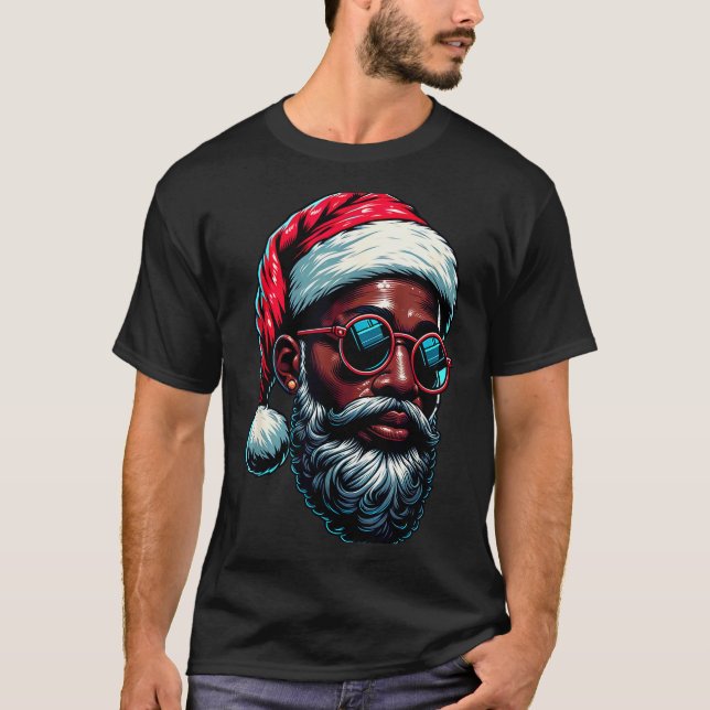 African American Christmas Pajama Xmas Afro Santa  T Shirt (Framsida)