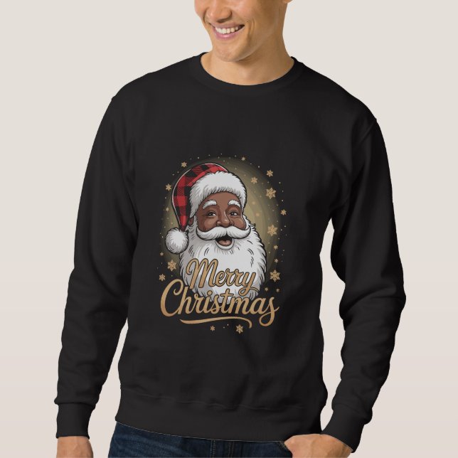 African American Christmas Pajamas Santa Claus  Lång Ärmad Tröja (Framsida)