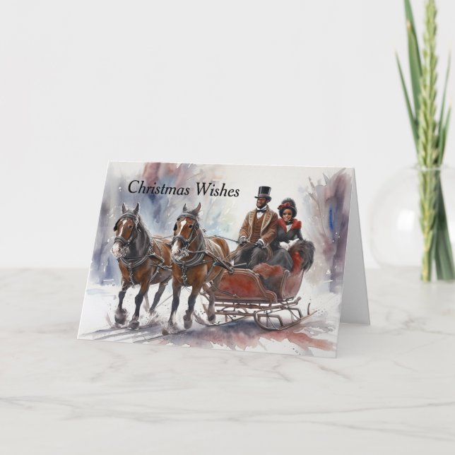 African American Christmas Sleigh Ride Helgkort (Framsida)