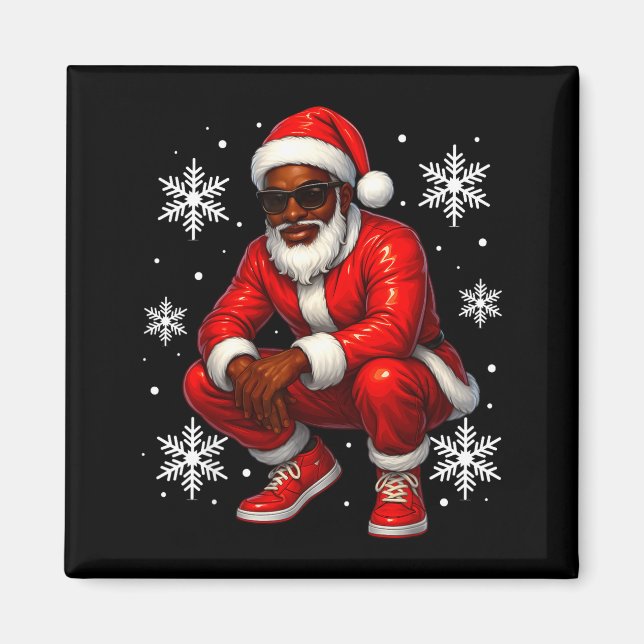 African American Cool Santa Claus Christmas Pajama Magnet (Framsidan)