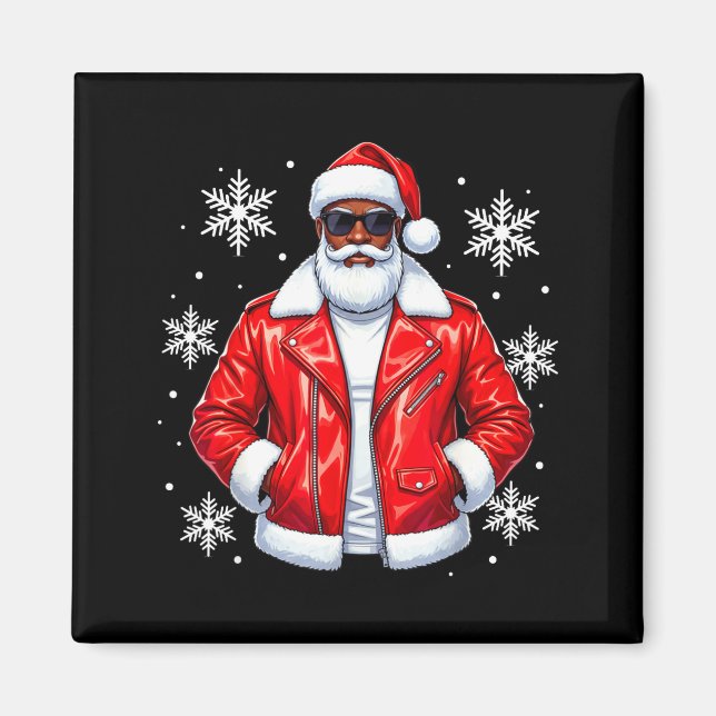 African American Cool Santa Claus Christmas Pajama Magnet (Framsidan)