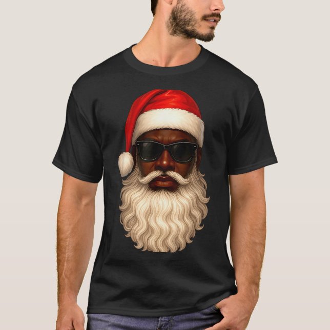 African American Cool Santa Claus Christmas Pajama T Shirt (Framsida)