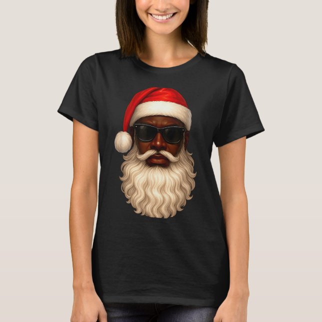 African American Cool Santa Claus Christmas Pajama T Shirt (Framsida)