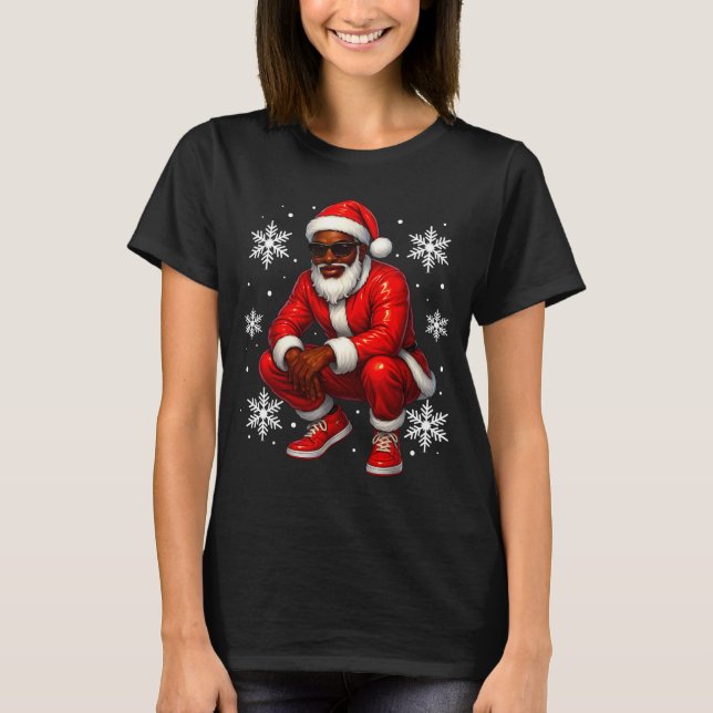 African American Cool Santa Claus Christmas Pajama T Shirt (Framsida)