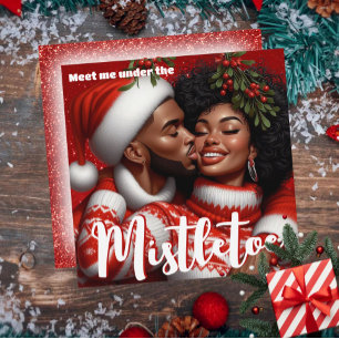 African American Couple jul Mistletoe Kiss Julkort