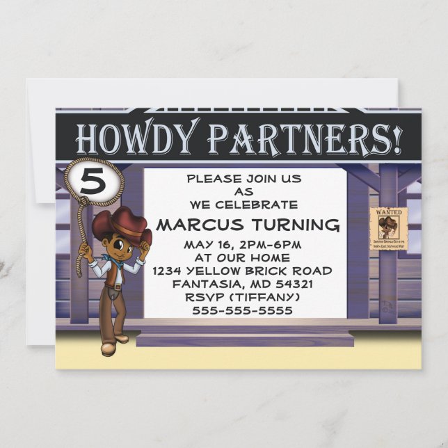 African American Cowboy Födelsedagsfest Inbjudningar (Framsida)