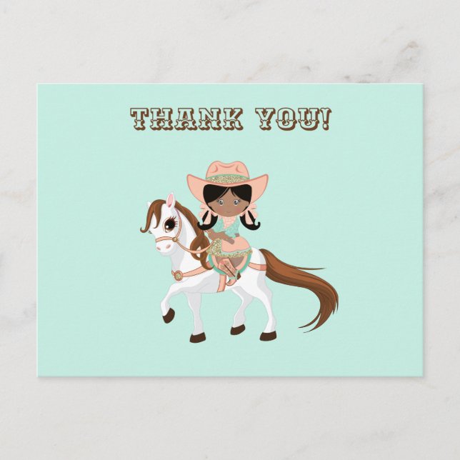 African American Cowgirl on Horse Girls Tack Vykort (Framsida)