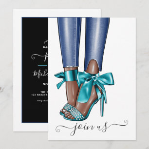 African American Denim Fashionista Bachelorette in Inbjudningar
