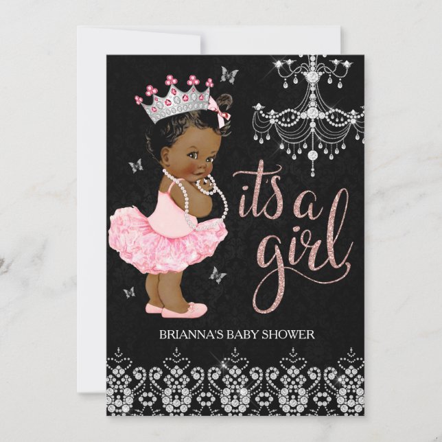 African American Diamond Princess Girl Baby Shower Inbjudningar (Framsida)