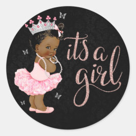 African American Diamond Princess Girl Baby Shower Runt Klistermärke