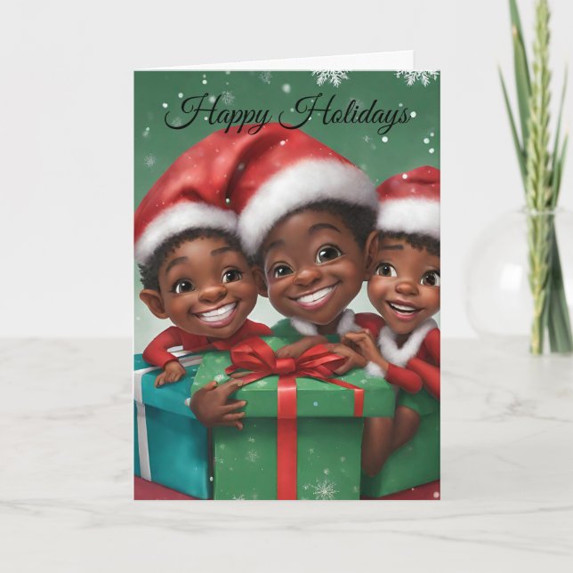 African American Elf Helgdag Card Kort (Framsida)