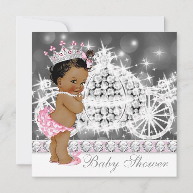 African American Ethnic Princess Girl Baby Shower Inbjudningar (Framsida)