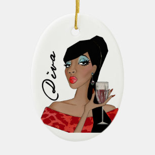 African American Fabulous Diva Ceramic Ornament