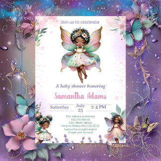 African American Fairy Baby Shower Inbjudningar