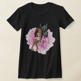 African American Fairy on Rosa Flower T Shirt