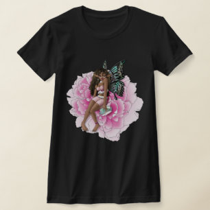 African American Fairy on Rosa Flower T Shirt