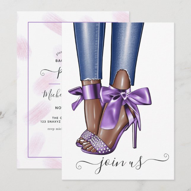 African American Fashionista Bachelorette Inbjudningar (Fram/baksida)