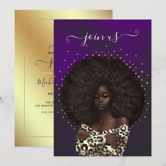 African American Fashionista Bachelorette Party Inbjudningar (Fram/baksida)