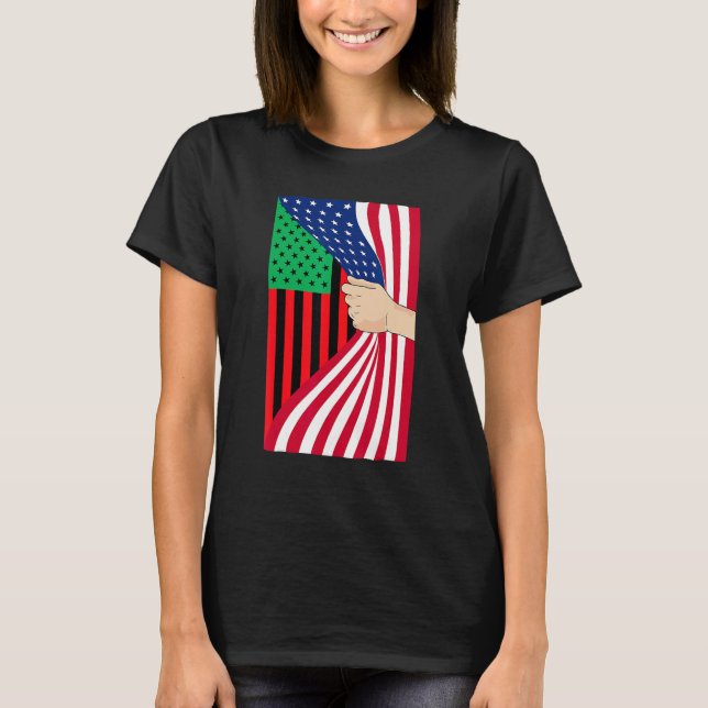 African American Flag Pan African Black Liberation T Shirt (Framsida)