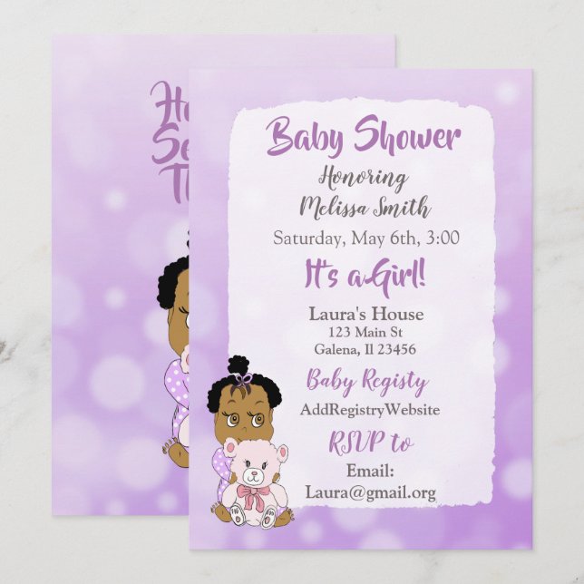 African American Flicka Baby Shower Inbjudningar (Fram/baksida)
