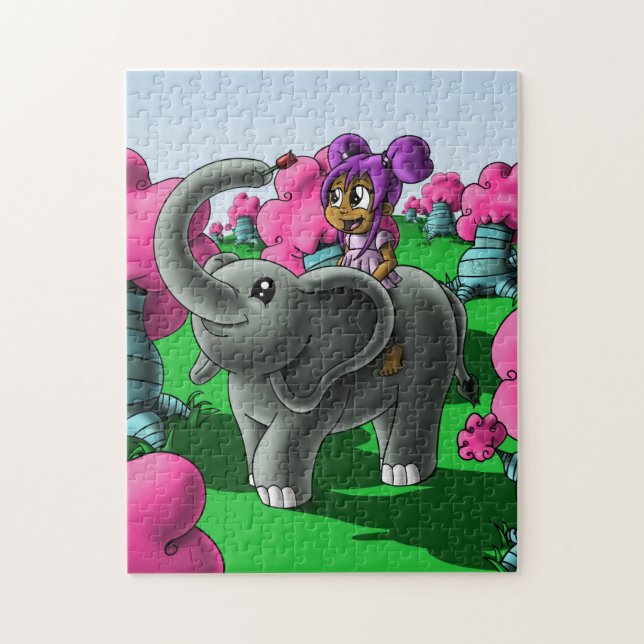 African American Girl and Elephant Pussel (Vertikal)