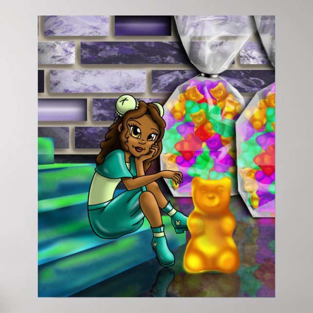 African American Girl and Gummy Bears Poster (Framsidan)