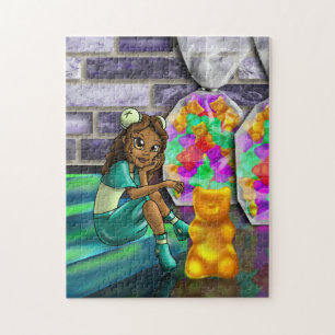 African American Girl and Gummy Bears Pussel