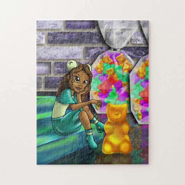 African American Girl and Gummy Bears Pussel (Vertikal)