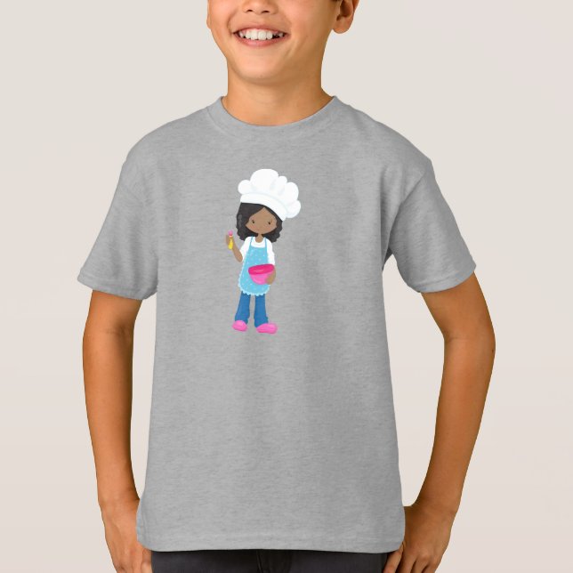 African American Girl, Baking, Baker, Pastry Chef T Shirt (Framsida)